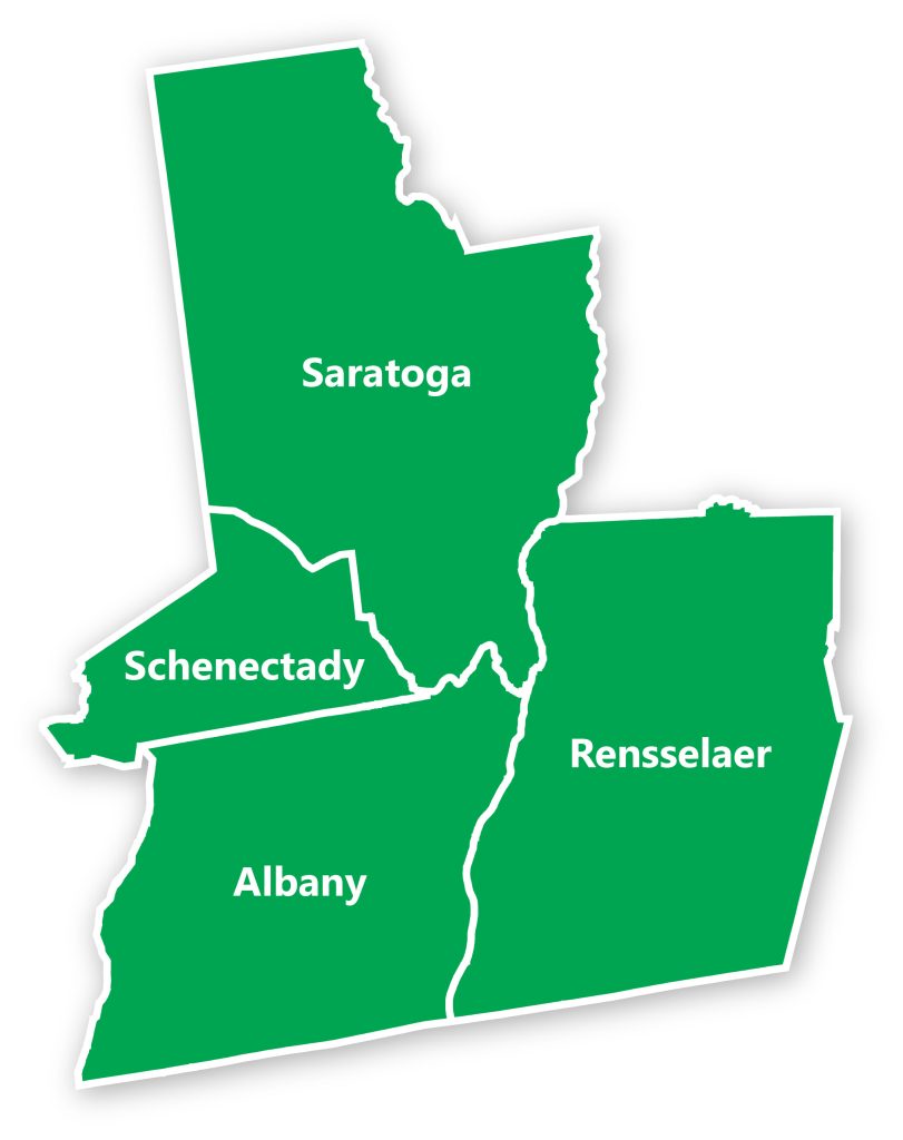 MPO planning area map showing the boundaries of Albany, Rensselaer, Saratoga, and Schenectady Counties.